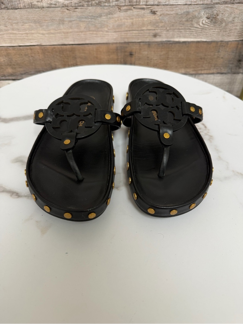 Tory Burch Black Leather Thong Sandals